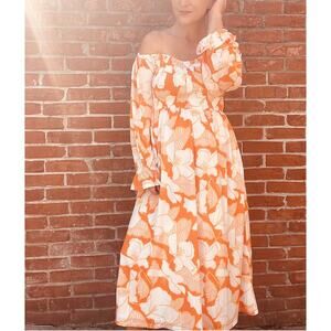 Orange Floral Midi Dress